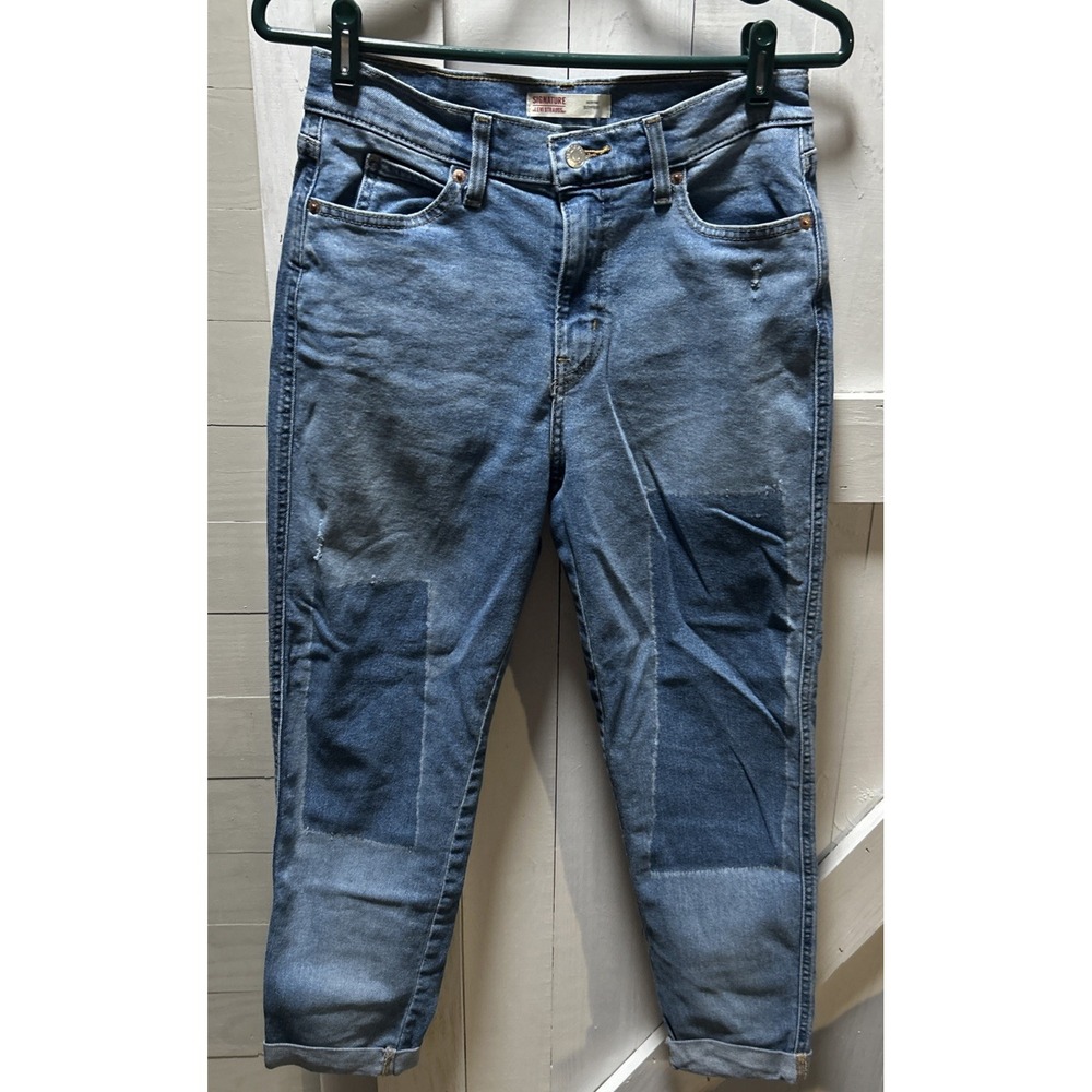 Signature by Levi Strauss & Co. Heritage Boyfriend Mid-Rise Patched Jeans Size 2